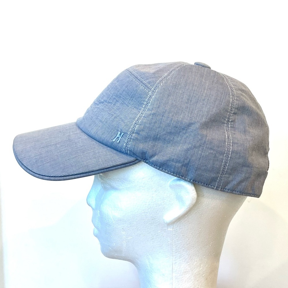 Hermes micro pinstripe cap, silver snaps, covered button,cotton, blue/white, 58 - Picture 2 of 15
